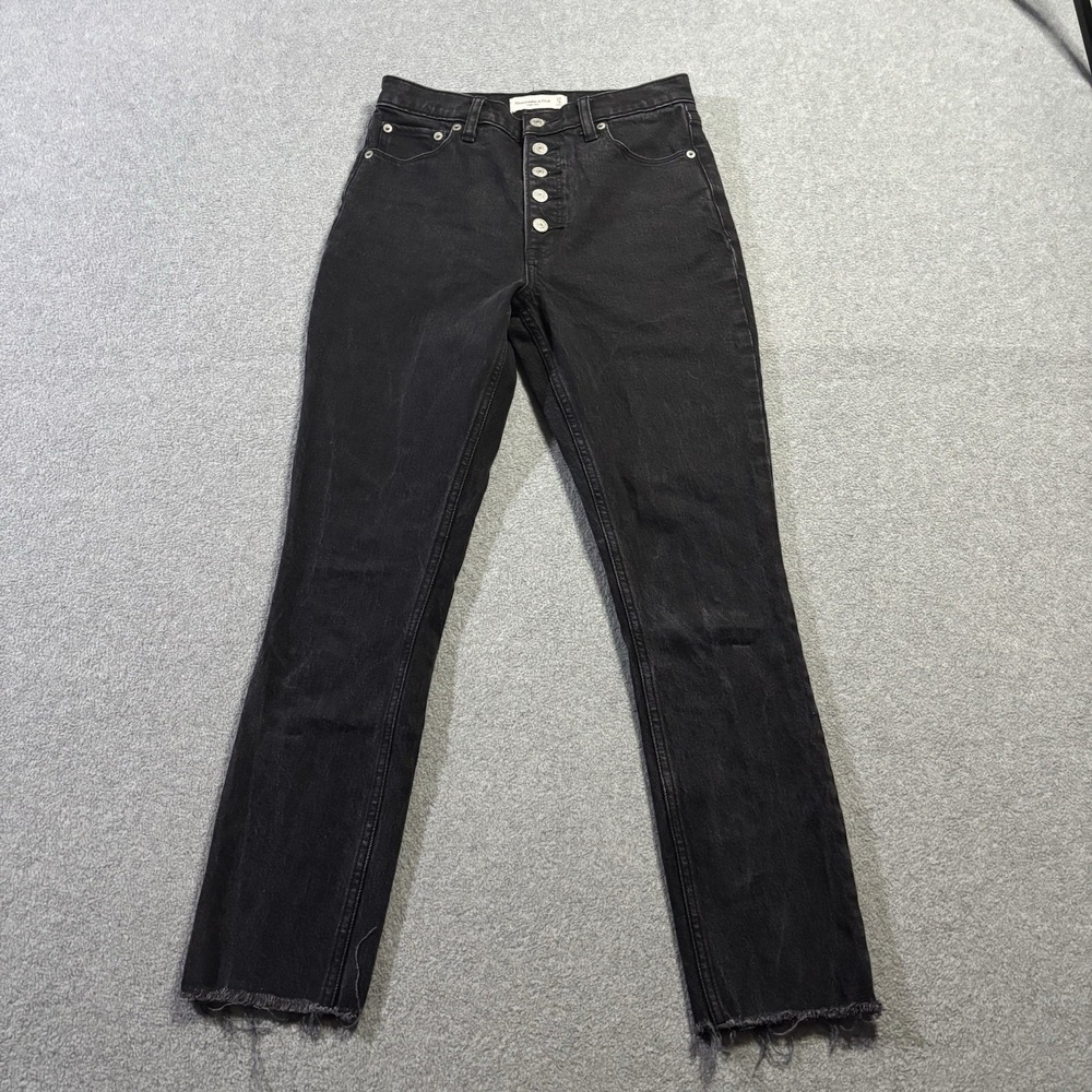 Abercrombie & Fitch High Rise Button Fly Raw Hem Black Jeans Women's 27 4R